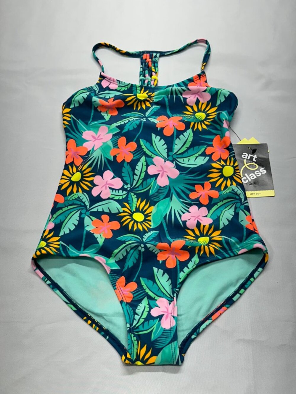Art Class Girls Tropical Floral One Piece Swimsuit M 8 NWT